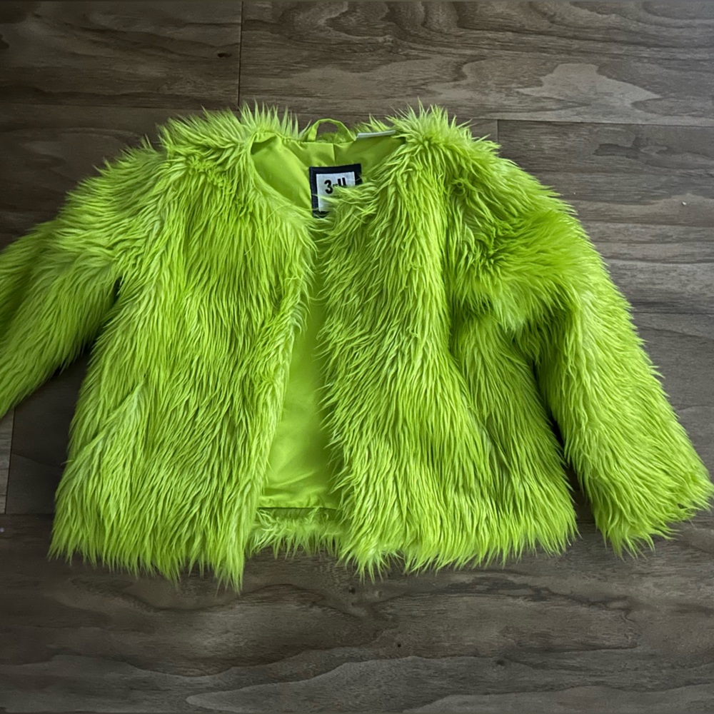 Kids shaggy grinch green cotton coat